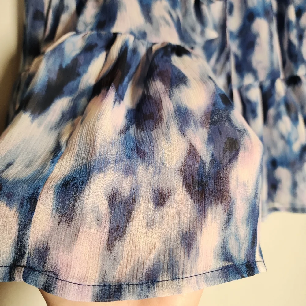 NWT Banana Republic Pull On Chiffon Tiered Blue Purple Tie Waist Mini Skirt Sz L